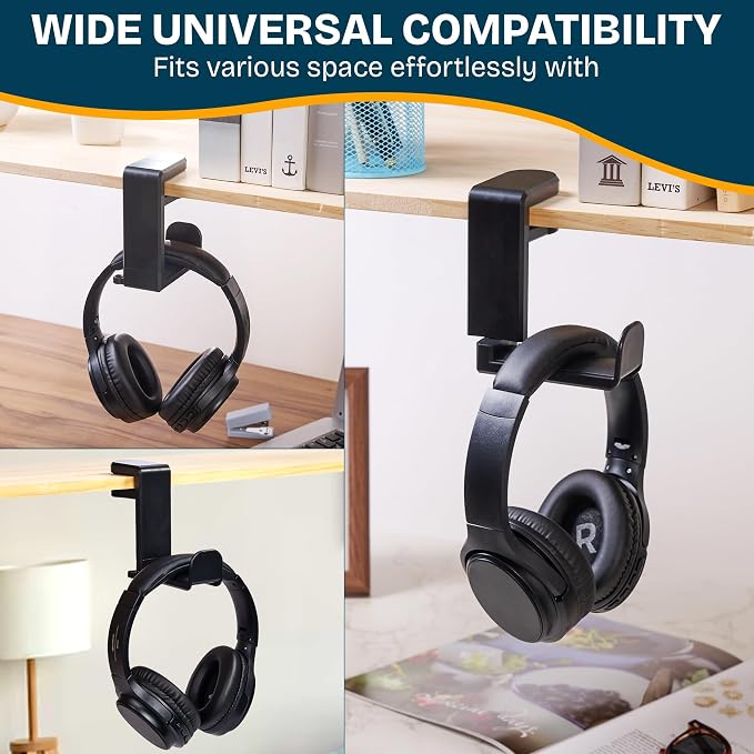 Headphone Stand for Desk - Clamp-On Headset Holder with 360° Rotating Hook | Universal fit, built-in cable management, space-saving clamp design, sturdy support for gaming, office & studio headsets - Image 5