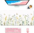 Auhoahsil Desk Pad, XXL Large Mouse Pad, Extended Gaming Mousepad, Cute Desk Mat for Women, Big Office Accessories Mouse Pad for Computer Keyboard and Laptop, 35.6" x 15.7", White Wildflower Butterfly by Auhoahsil