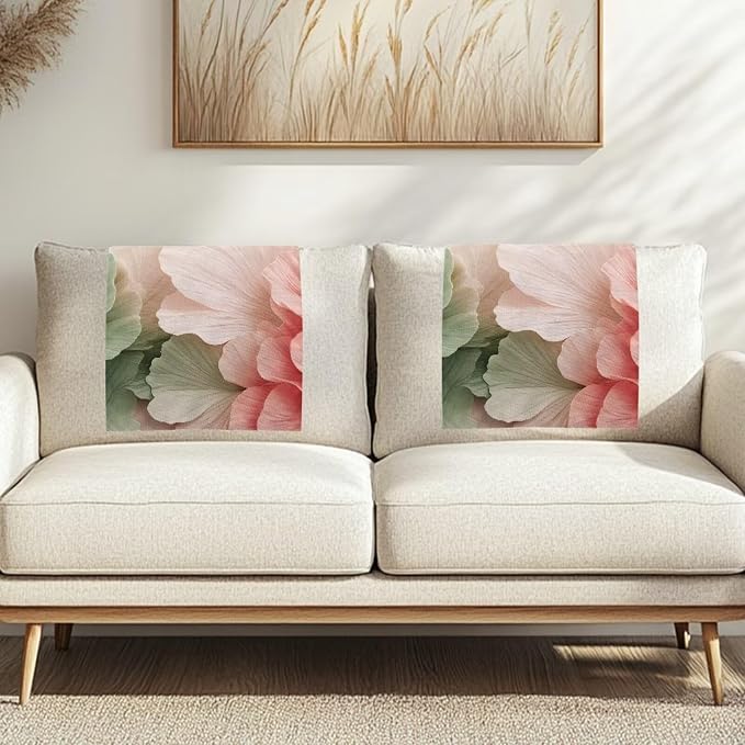 Set of 2 Waterproof Headrest Cover 26x16 Inch - Breathable Polyester Back Cover, Easy to Install Anti-Slip Sofa Protector with Nails, Fit for Home or Office, Realistic Pink Flower Print - Image 2