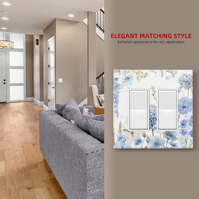 Decorative Outlet Covers Blue Floral Hydrangea Watercolor Wildflower 2 Gang Light Switch Cover Plate Double Rocker Wall Plate Gfci Switch Plate Covers Plug Faceplate for Bathroom Decor - Image 7