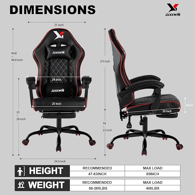 Gaming Chair with Pocket Spring Cushion, Ergonomic High Back Computer Chair with Footrest and Lumbar Support, Adjustable Height 360° Swivel Recliner, Red - Image 3