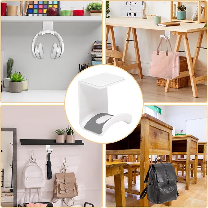 White Headphone Stand Hanger,Hanging Headset Holder Hook Under Desk - Image 5
