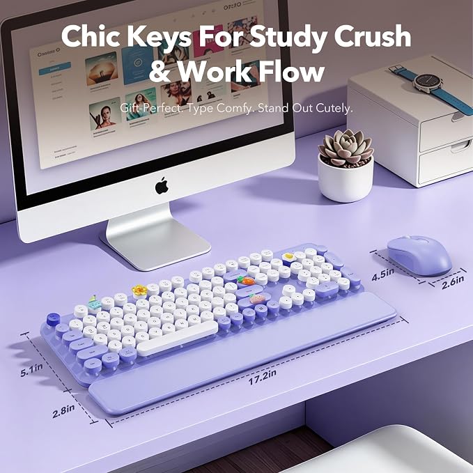 Wireless Keyboard and Mouse, Round Keycaps, Magnetic Wrist Rest, Purple - Image 8