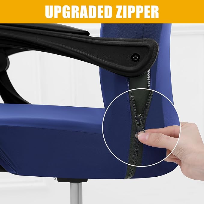 Smiry Stretch Printed Office Computer Desk Chair Covers, Navy | Universal Desk Rotating Chair Slipcovers Removable Washable, Soft Fit Anti-Dust Spandex Protector Cover with Zipper - Image 3