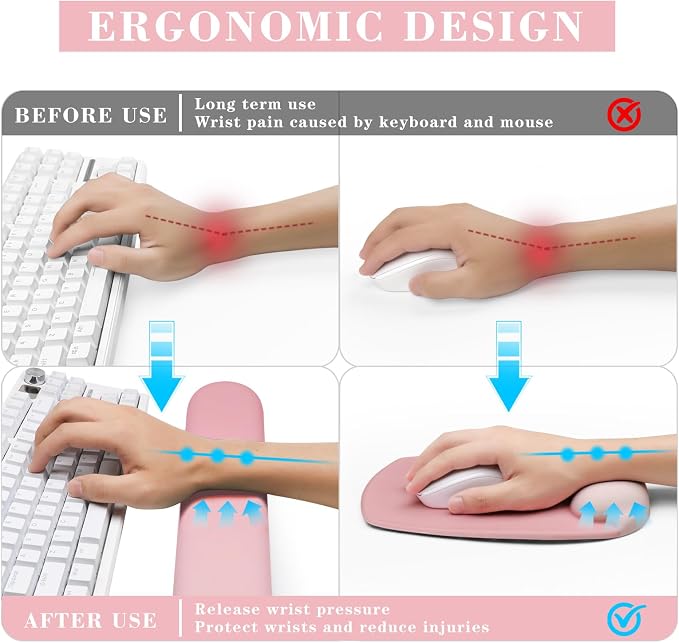 Wrist Rest for Keyboard and Mouse, Ergonomic Gel Computer Keyboard Wrist Rest with Memory Foam, Keyboard Wrist Support Pad for Long Hours of Work, Gaming, Studying-Relieve Wrist Pain (GD-Pink) - Image 2