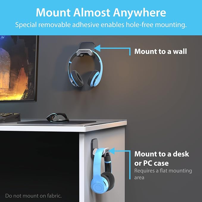 TotalMount Gaming Headset Hanger – Removable Adhesive Strips (Black) - Image 4