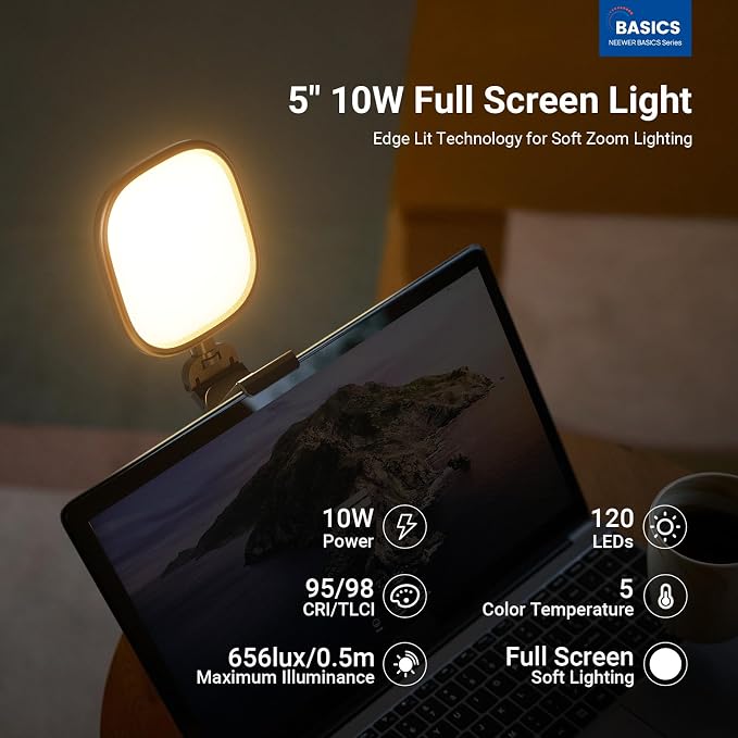 NEEWER Basics 5" 10W Monitor Light for Video Conference, Bi Color Edge Lit USB LED Panel Ring Light with Stand, CRI95 Lamp Lighting for Laptop Computer Webcam Zoom Call Desk Streaming Recording, NL10 - Image 2