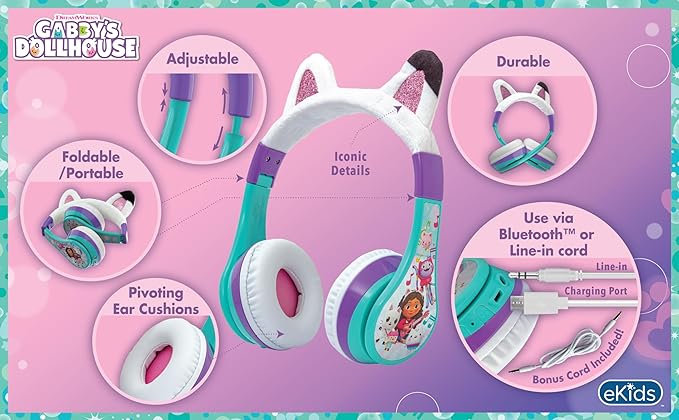 Gabbys Dollhouse Bluetooth Headphones for Kids, Wireless Headphones - Image 3