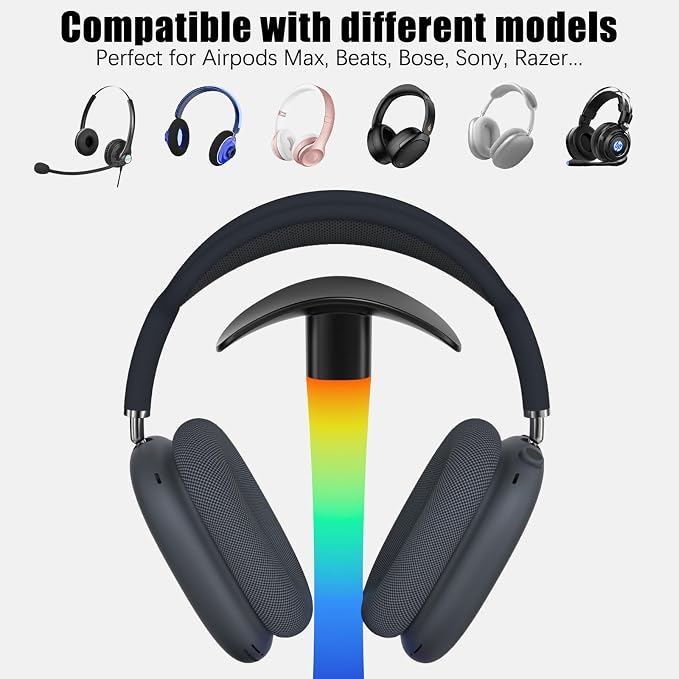 Headphone Stand with Wireless Charger,Gaming Headset stand with RGB Light Mode,For Airpod Max Stand Compatible with Airpod Pro/3/2,For iPhone 17/16/15/14/13/12/11,Gifts for Gamers & Music Lover(Black) - Image 3