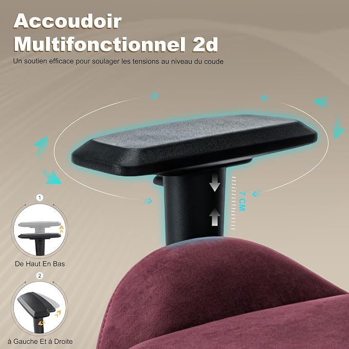 Symino Gaming Chair, High Back Ergonomic Office Chair with 2D Adjustable Armrests, 150° Recline, Breathable Faux Suede, Adjustable Headrest & Footrest for Home Office - Image 6