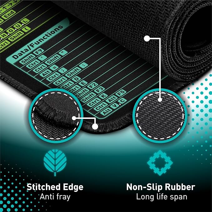 Pixiecube Excel Cheat Sheet Desk Pad | Excel Shortcut Keys Mouse Pad | Extended Large XL Gaming Mousepad | PC Office Spreadsheet Keyboard Mat | Non-Slip Stitched Edge - Image 5