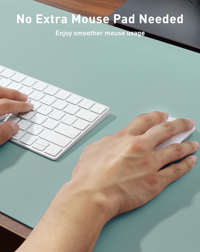 Aothia Faux Leather Desk Mat - Large Mouse Pad, Non-Slip PU Leather Blotter, Waterproof Writing Surface for Office and Home (Light Blue, 42" x 17") - Image 4