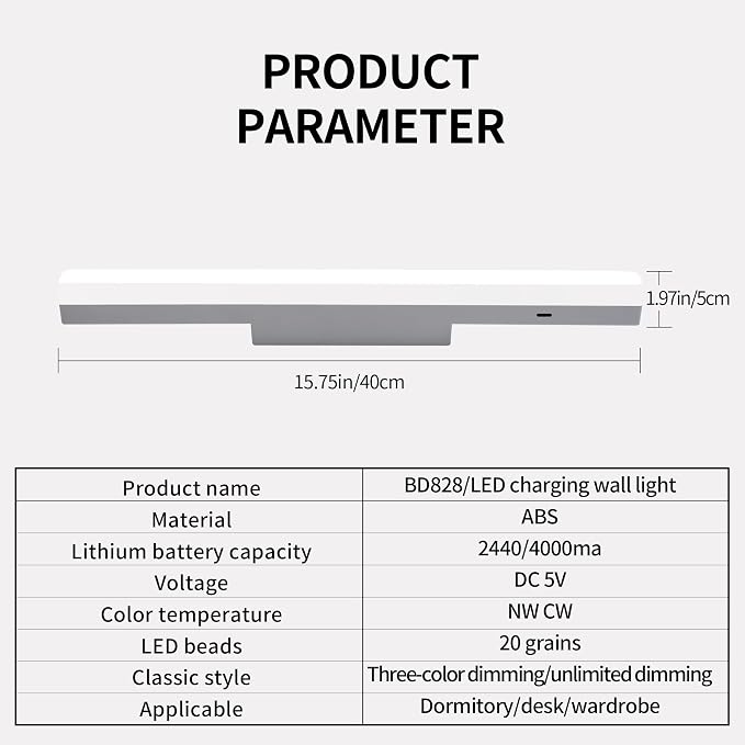 5W 16 Inches Wireless Rechargeable Wall Lights Bar,3CCT - Image 5