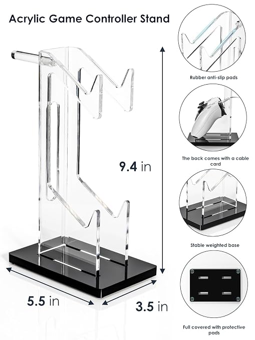 OAPRIRE Acrylic Game Controller Stand for Desk, 2 Tier, Stabilized Base | Controller and Headset Stand, Gamer Gift for PS5 PS4 Xbox Controllers, Desk Accessories, Quick Desk Tidy In Seconds, Black - Image 6