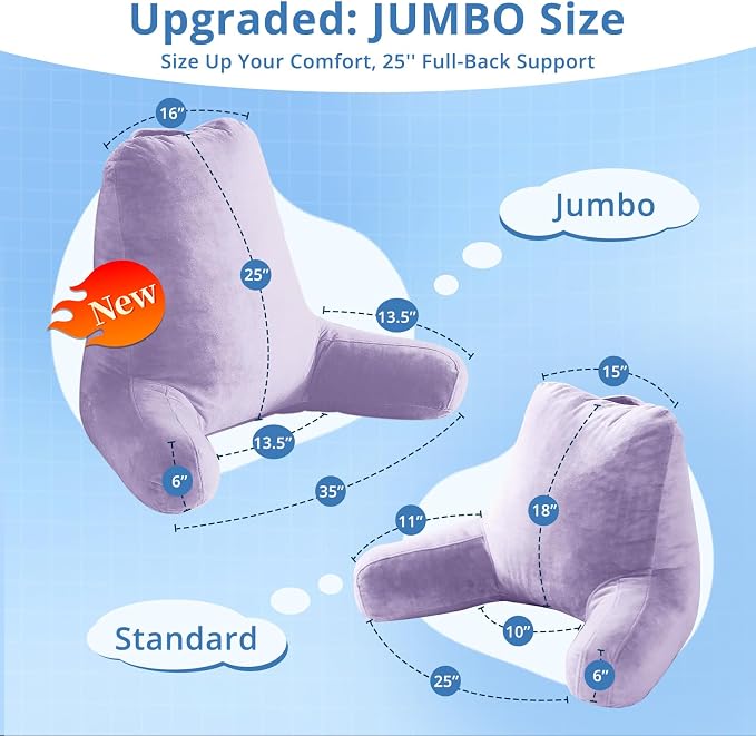 Sasttie Reading Pillow for Bed, Back Pillow for Sitting Up, Lavender - Image 2