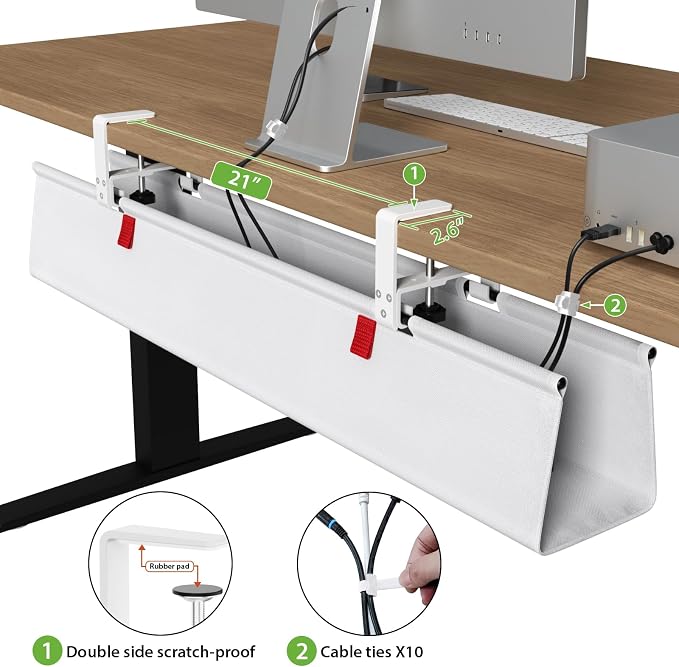 KEEGH Large No Drill Under Desk Cable Management Tray 36 in, White - Image 4