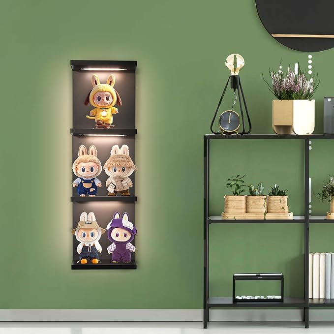 VIWODS 4-Tier Wall Shelf Unit with Light, Black - Image 7