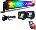 Lpteso RGBW Curved LED Light Bar 32Inch 180W Flood Spot Combo Beam 2PCS 4 Inch 18W Flood RGB LED Pods with 16 Solid Colors Chasing RGB Halo Ring Changing with Strobe Flashing with Rocker Switch Wiring by Lpteso