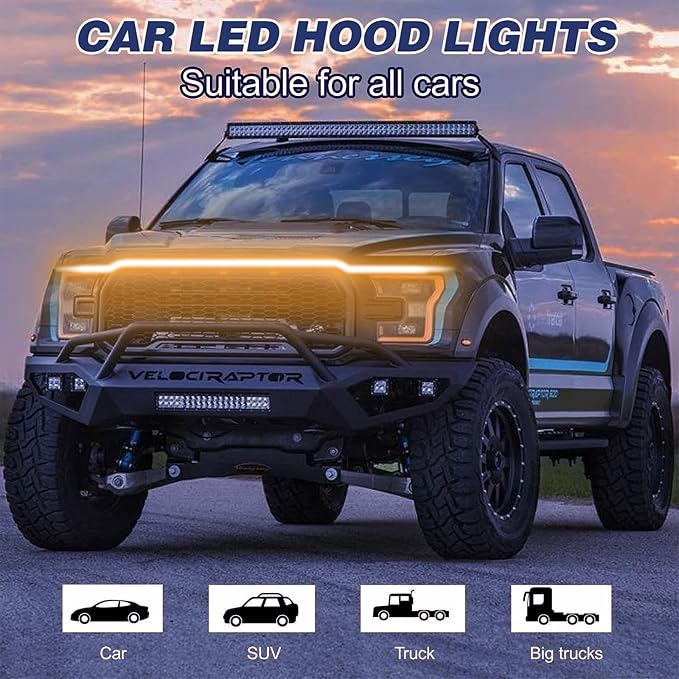 Car LED Hood Light Strip for Cars, SUVs, Trucks, Yellow, 70 Inch - Image 3