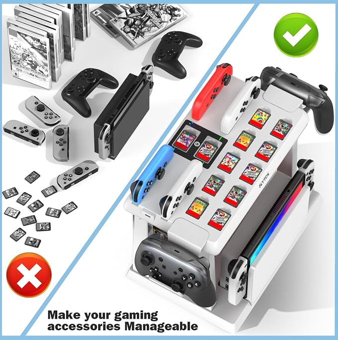Switch Organizer Station with Controller Charger, Charging Dock for Nintendo Switch & OLED Joycons, Storage for Games, TV Dock, Pro Controller, White, Accessory Kits - Image 4
