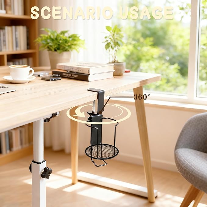 2 in 1 Clip-On Cup Holder & Headphone Hanger Storage Hook, 1PcsAnti-Spill Clip-On Table Cup Hook, Steel Drink Holder, for Lawn Chair, Office Home Gaming Table (365 ° Rotating) - Image 4