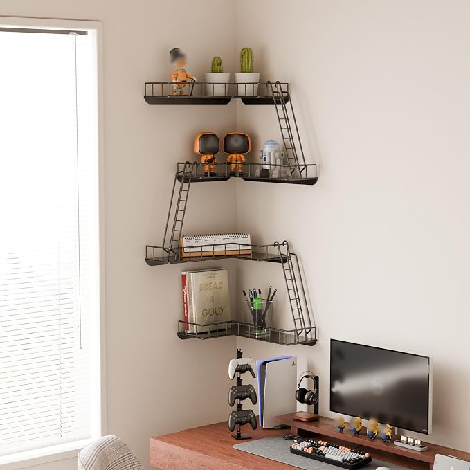 Fire Escape Wall Shelf - Modern City Style 4-Tier Corner Wall Shelves, Easy to Install Metal Ladder Shelf for Figures, New York Decorative Shelves for Bathroom, Living Room & Home Decor,Black - Image 6