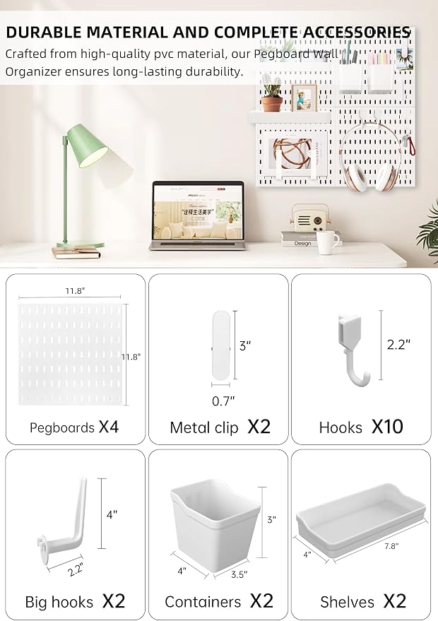 Wall Organizer Peg Board - Elevate And Declutter Your Gaming And Office - Create A Perfectly Structured Space(White) - Image 2