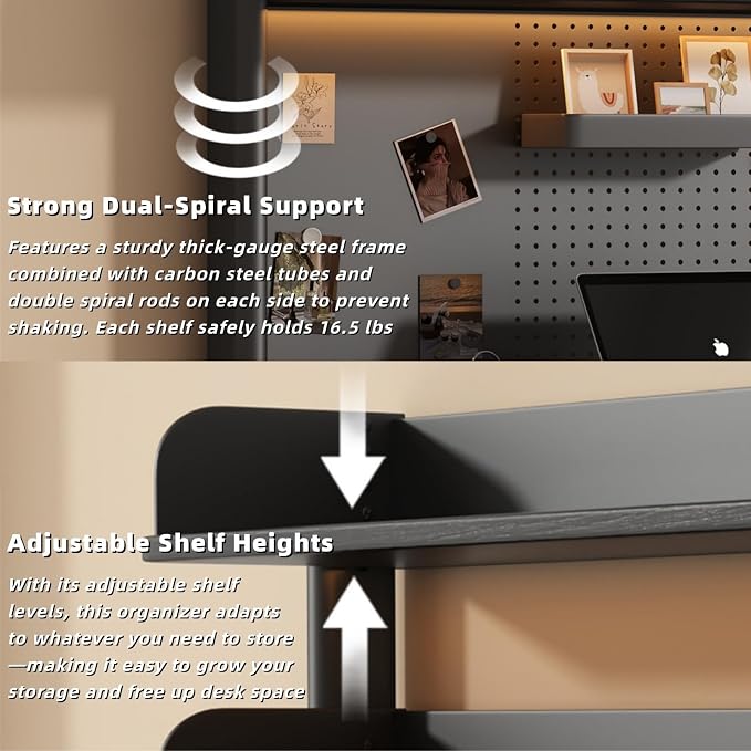 Clamp on Desk Pegboard, 39.4" W x 37.4" H Desk Extender Pegboard Bookshelf Computer Desk Accessories with Shelf for Tool Organizer Office, Privacy Panel for Gaming Desk, Black - Image 7