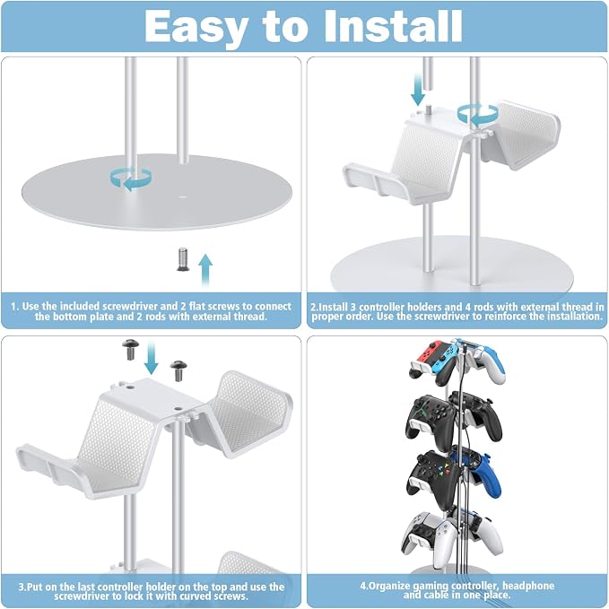 Kytok Gamer Gifts, Headset Stand 4 Tiers with Cable Organizer, Controller Stand Compatible with PS5/Xbox/Nintendo Switch/PS Portal/PS4, Headset Holder & Controller Holder - Image 4