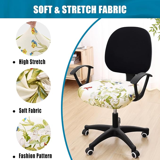 Smiry Stretch Printed Office Computer Desk Chair Seat Covers | Stretch Fit, Soft Fabric Universal Rotating Chair Cover, Washable Removable, Anti-Dust Seat Cushion Protector - Image 6