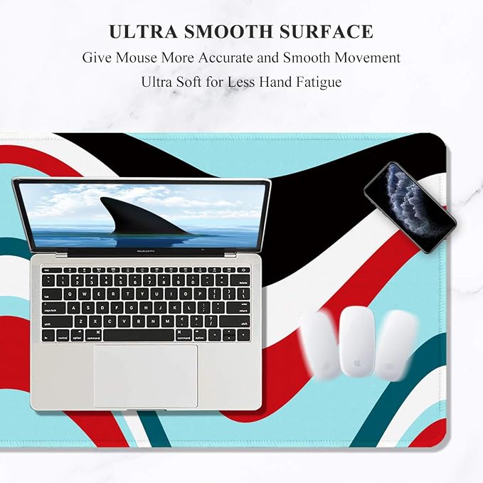Auhoahsil Large Mouse Pad, Full Desk XXL Extended Gaming Mouse Pad 35" X 15", Waterproof Desk Mat w/Stitched Edge, Non-Slip Laptop Computer Keyboard Mousepad for Office & Home, Colorful Marble Design - Image 3