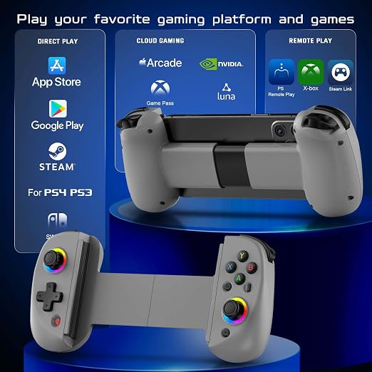 Joso Mobile Gaming Controller for iPhone/iPad/Tablet, Android Wireless Controller with Hall Effects Joysticks, Support PC/Switch, Play Cloud Games/PS Remote Play/COD/Genshin Impact & More - Grey - Image 2