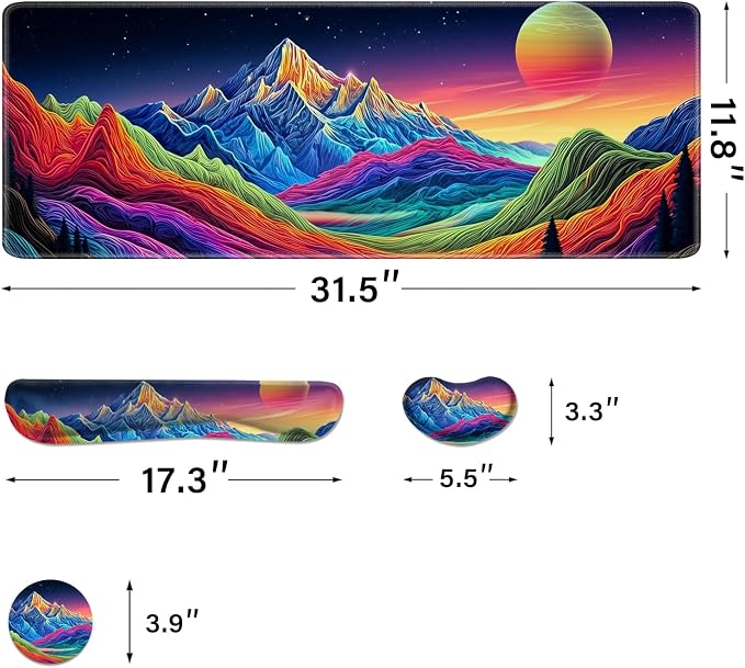Desk Pad and Keyboard Wrist Rest, Large Mouse Pad + Keyboard Pad+Mouse Wrist Support, Non-Slip Desk Mat Protector for Office, Home 31.5×11.8 Inches Dazzling Galaxy - Image 2