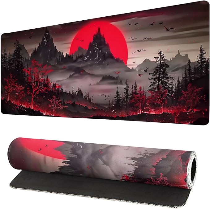 Extended Gaming Mouse Pad, Large Desk Mat XL Anime Mouse Pad Waterproof with Stitched Edges, Non-Slip Desktop Pad for Home and Office, Level Up Your 31.5x11.8 Inch (Darkness Red Moon2) by Brecoy
