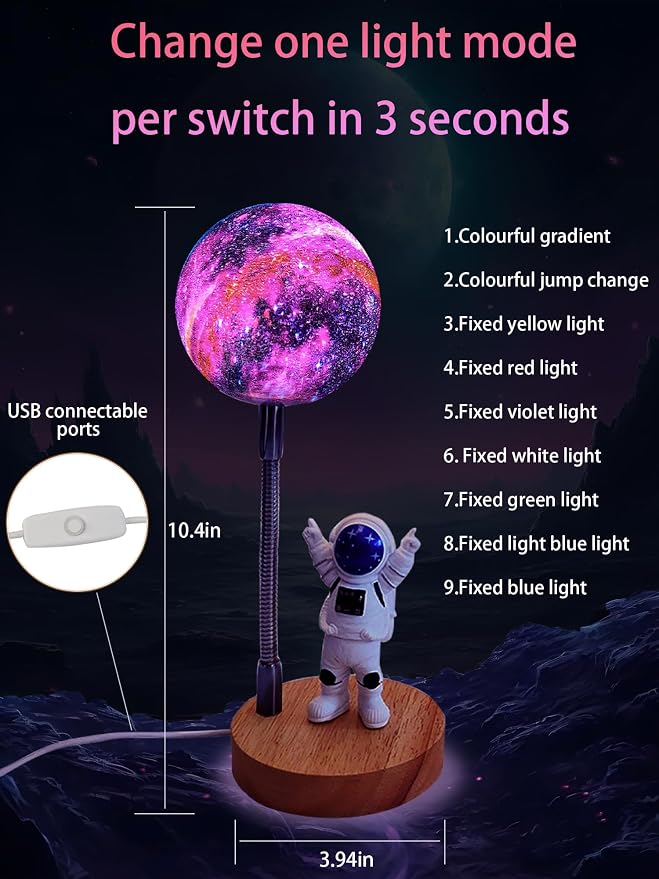 Moon Lamp for Kids, Space Buddy Lights with 7 Colors, Astronaut Night Light - Image 5