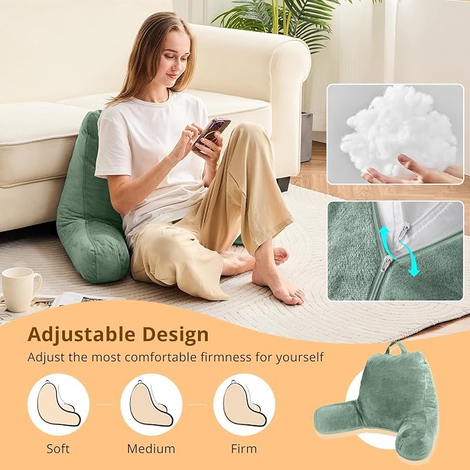 Sasttie Reading Pillow for Bed, Back Pillow for Sitting Up, Sage - Image 3