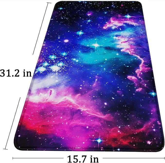 Large Extended Gaming Mouse Pad with Stitched Edges, (31.5X15.7In) Durable Non-Slip Natural Rubber Base, Waterproof Computer Keyboard Pad Mat for Esports Pros/Gamer/Desktop/Office/Home, Galactic Blue - Image 6