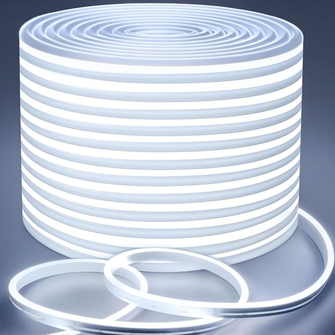 Lamomo LED Strip Lights, 65.6Ft White Dimmable Neon LED Rope Lights, 24V Waterproof LED Light Strip, 6000K Flexible Neon Lights for Bedroom Indoor Outdoor Home Decor by Lamomo