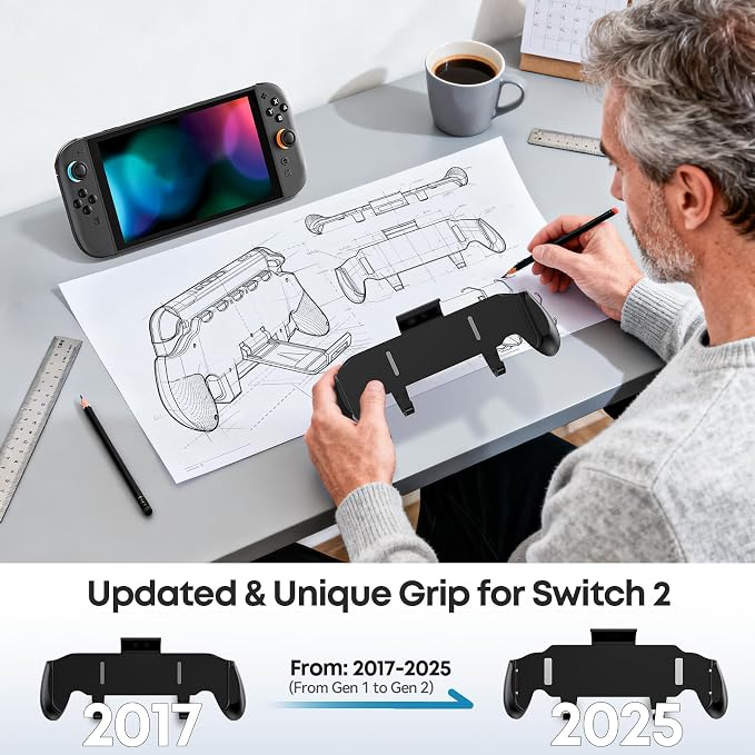 Grip Compatible with Nintendo Switch 2, Switch 2 Ergonomic Grip Case with Adjustable Stand, Comfort Game Accessories with 5 Game Card Slots and 4 Thumb Caps - Image 5