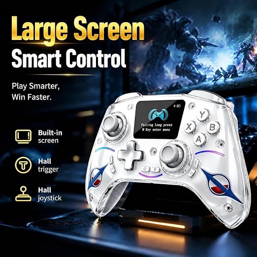 Morostron Wireless Controller for PC and Steam Games, Switch/Switch 2/iOS/Android Compatible, Interactive Screen, Hall Sticks, RGB, 1200mAh, White - Image 2