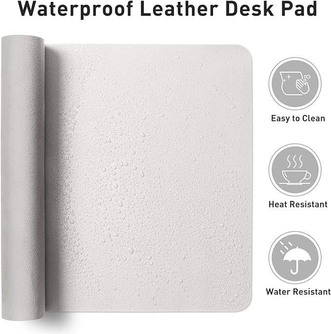 Aothia Faux Leather Desk Mat - Non-Slip PU Leather Desk Blotter, Waterproof Writing Surface, Large Desk Pad for Office & Home (Off-White, 55" x 24") - Image 7
