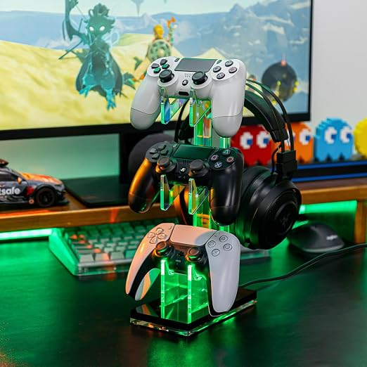 OAPRIRE RGB Controller and Headset Stand with 21 Light Modes, 3 Tier | Acrylic Game Controller Stand for Desk, Stabilized Base, Gamer Gift for PS5 PS4 Xbox Controllers, Desk Accessories, Black - Image 7