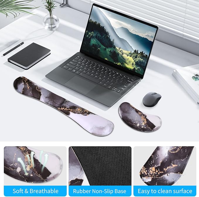 ZIBLY Wrist Rest Keyboard and Mouse Set - Non-Slip Ergonomic Wrist Cushion Support Pad - Easy Typing, Pain Relief – Premium Silky Gel Memory Foam for Work from Home Gaming Computer Laptop - Image 6