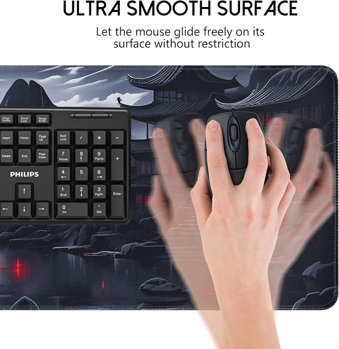 FreeNook Large Gaming Mouse Pad, Anime Black Mousepad with Stitched Edges, Expanded Cool Desk Mat, Japanese Red Moon XL Keyboard Mat Suitable for Home Office,31.5 X 13.8 Inch - Image 6