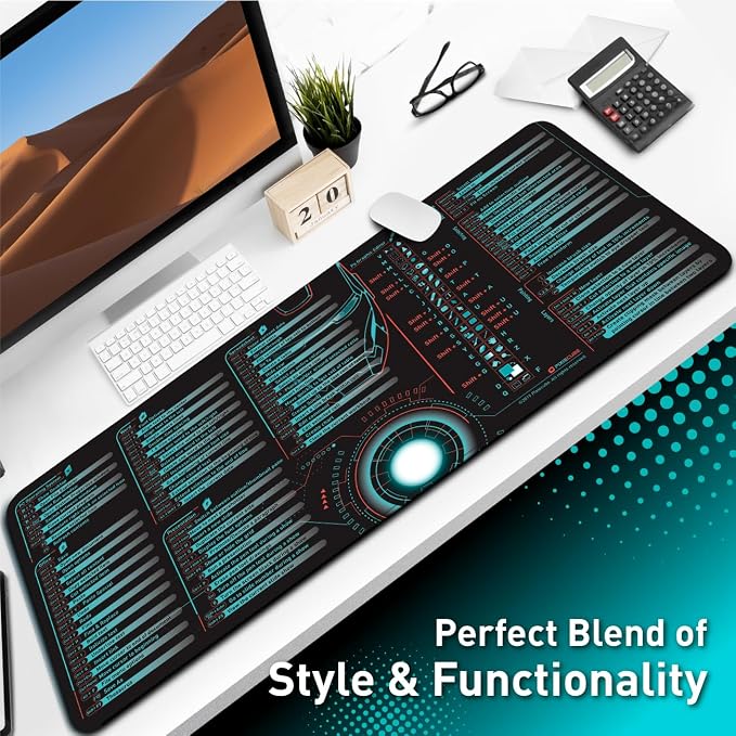 Pixiecube Windows, Office, Excel, Adobe Photoshop Shortcut Keys Extended Large Mouse Pad | Gaming Desk Mat for PC. Stitched Edge Non-Slip Base Mousepad, Keyboard Mat - Image 6