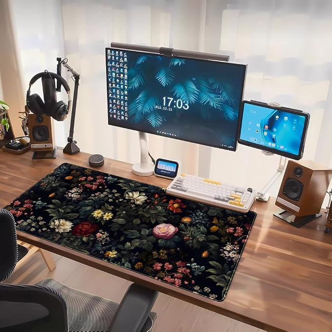 Black Vintage Desk Mat Desk Pad Large Mouse Pad for Desktop Laptop Keyboard | Mouse Pad Desktop Mat Pad with Non-Slip Base Vintage Computer Desk Mat for Woman Home Office Desk Decor 31.5 x 15.8 in - Image 7