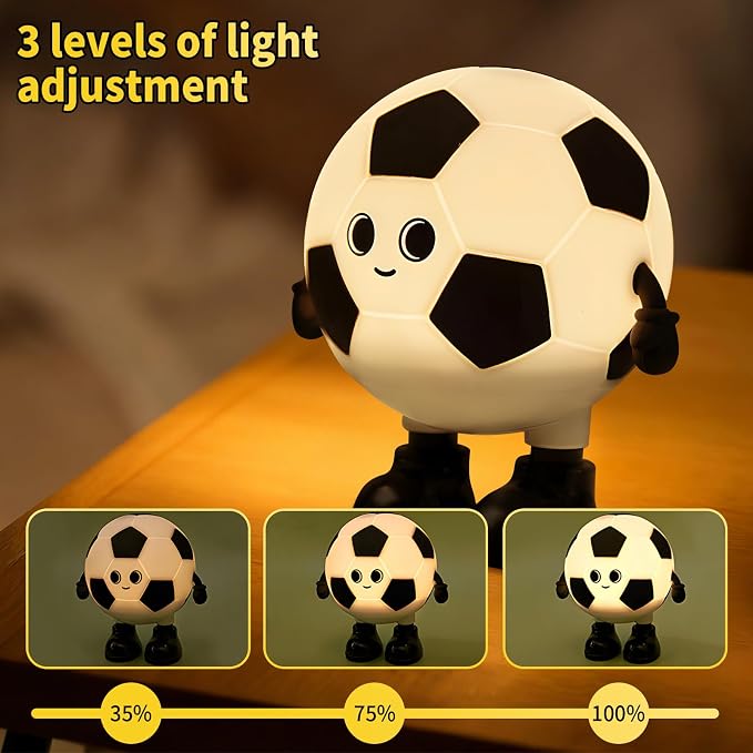 Cute Soccer Silicone Night Light for Kids, Rechargeable 7-Color Changing Lamp with 3-Level Dimming & 30-Min Timer, Safe Squishy Room Decor Christmas/Birthday Gift for Boys Girls - Image 4