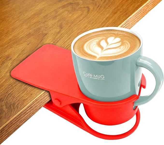 YOY Drink Cup Holder Clip - Table Desk Side Water Glass Beer Bottle Beverage Soda Coffee Mug Holder Cup Saucer Clip Design for Home Office, Red by YOY