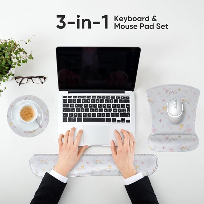 Ergonomic Memory Foam Keyboard Mouse Pad Set with Wrist Rest Support,Non-Slip Hand Wrist Cushion for Laptop/Notebook/Desktop/Computer/Gaming/Office,Easy Typing& Pain Relief (Birds) - Image 6