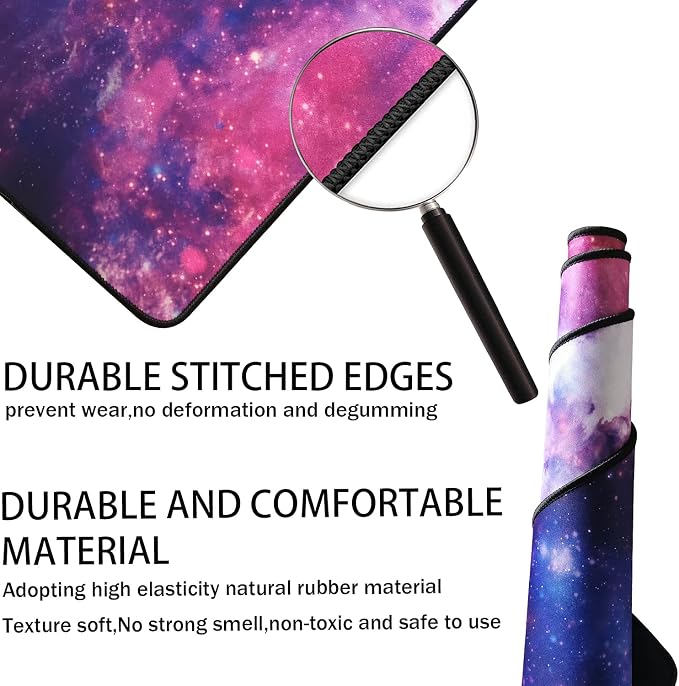 TEDNETGO Large Extended Gaming Mouse Pad, Long Mouse Pads, Extra Large Big Mouse Pad with Stitched Edge, XXL Non-Slip Computer Computer Keyboard Mat for Gamer/Desktop/Office/Home, Galaxy - Image 2